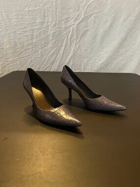 Nine West Size 8.5M Teal Gator Skin Heels